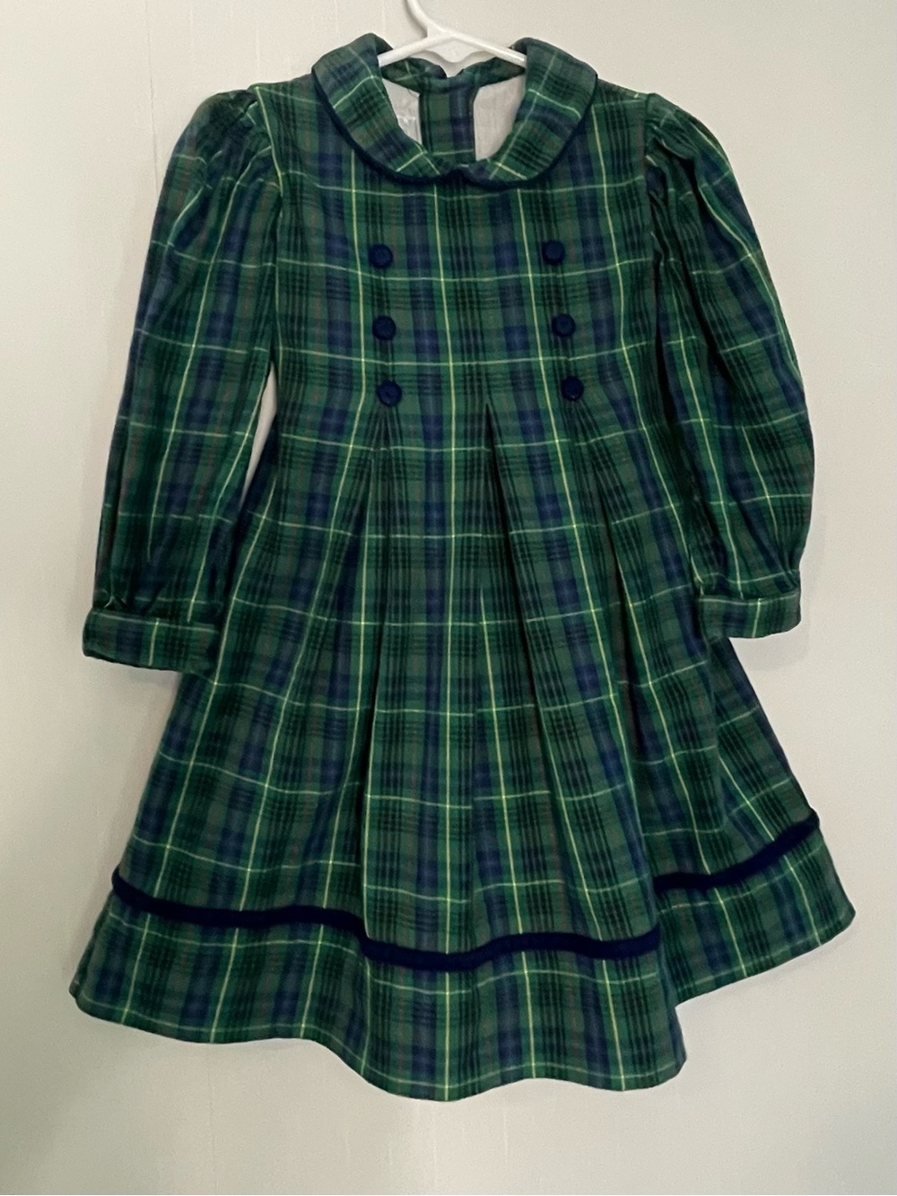 Vintage Strasburg Heirloom Green Blue Tartan Plaid Holiday Dress 24M 2T